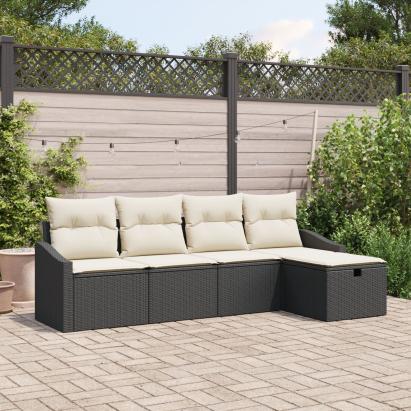 Set de Canapea Grădină cu Perne Negru Rattan Sintetic GartenMobel Dekor