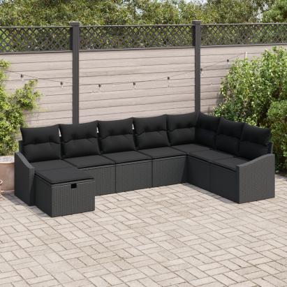 Set canapea grădină de 8 piese cu perne Negru Ratan Poli GartenMobel Dekor