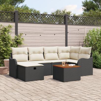 Set de Sofa de Grădină  cu Perne Negru Ratan Polimer, Sofa de Grădină  pentru 2 Persoane cu Perne Negru Ratan Polimer GartenMobel Dekor
