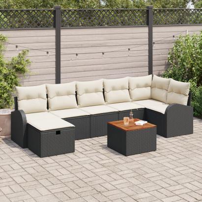 Set canapea de grădină 8 piese cu perne Negru Ratan sintetic GartenMobel Dekor