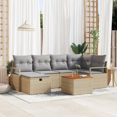 Set de Sofa de Grădină  cu Perne Bej Poli Ratan, Sofa de Grădină 2-Șezuturi  cu Perne Bej Poli Ratan GartenMobel Dekor