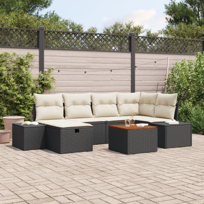 Set de sofa de grădină cu perne de 7 piese Negru Poliratan GartenMobel Dekor