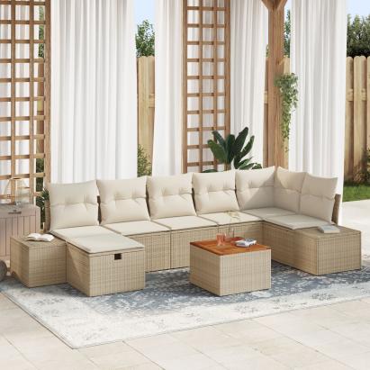 Set de 8 piese pentru Sofa de Grădină cu Perne Bej Poliratan GartenMobel Dekor