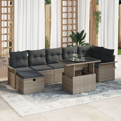 Set de Sofa pentru Grădină cu 8 Piese Gri Poliratan GartenMobel Dekor