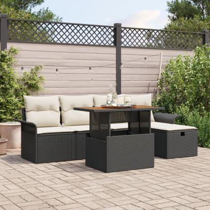 Set de sofa pentru grădină din 6 piese cu perne Negru din ratan poly GartenMobel Dekor