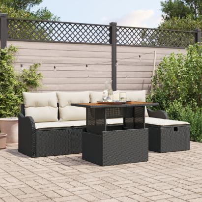 Set Sofa Grădină  Pernuțe Negru Poli Ratan, Sofa Grădină  Pernuțe Negru Poli Ratan GartenMobel Dekor