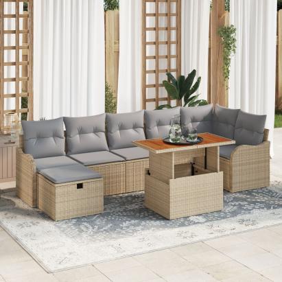 Set de Sofa pentru Grădină  cu 8 Piese și Perne Bej din Ratan Poly, Sofa pentru Grădină  cu 2 Piese și Perne Bej din Ratan Poly GartenMobel Dekor