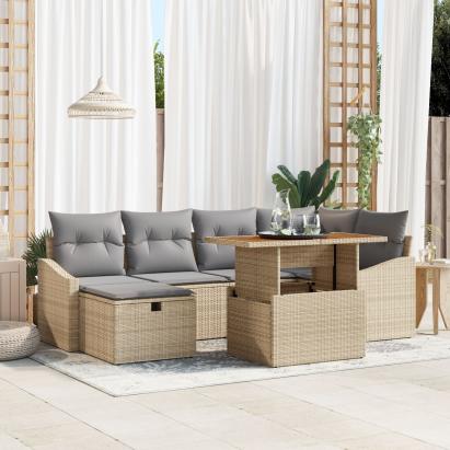 Set de 7 Piese Sofa Grădină cu Perne Bej Ratan Poli GartenMobel Dekor