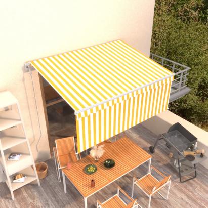 Copertină retractabilă automat cu stor, galben&alb, 3,5x2,5 m   GartenMobel Dekor