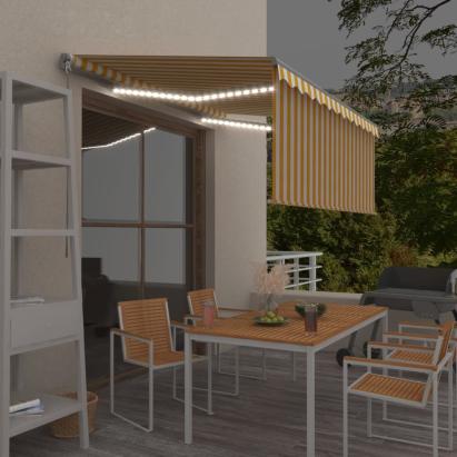 Copertină retractabilă manual cu stor&LED, galben & alb 3x2,5 m   GartenMobel Dekor