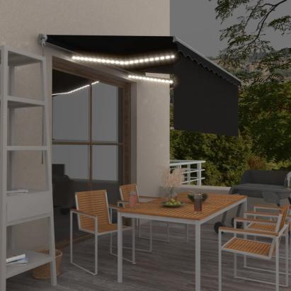 Copertină retractabilă manual cu stor&LED, antracit, 3x2,5 m   GartenMobel Dekor