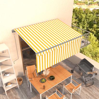 Copertină retractabilă automat cu stor, galben & alb, 3x2,5 m   GartenMobel Dekor