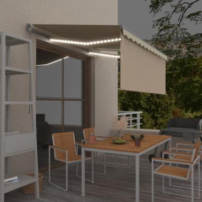 Copertină retractabilă manual cu stor&LED, crem, 3,5x2,5 m GartenMobel Dekor