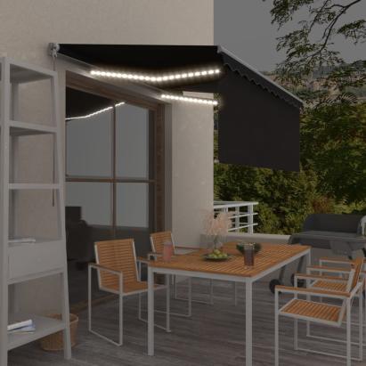 Copertină retractabilă manual cu stor&LED, antracit, 3,5x2,5 m GartenMobel Dekor