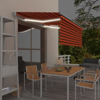 Copertină manuală cu stor&LED portocaliu&maro 3,5x2,5 m GartenMobel Dekor