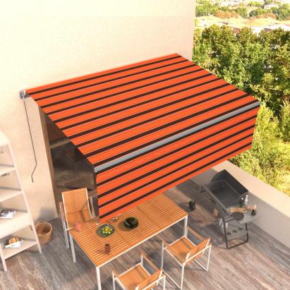 Copertină retractabilă manual cu stor, portocaliu&maro, 4x3 m GartenMobel Dekor