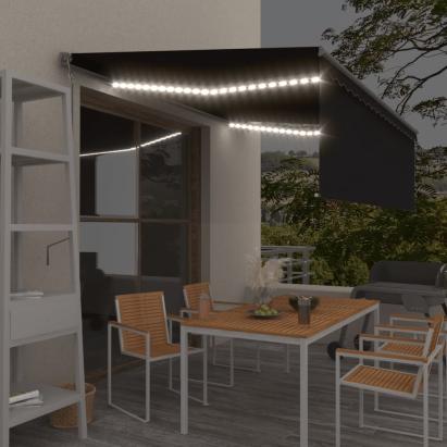 Copertină automată cu stor&senzor vânt&LED, antracit, 4x3 m   GartenMobel Dekor