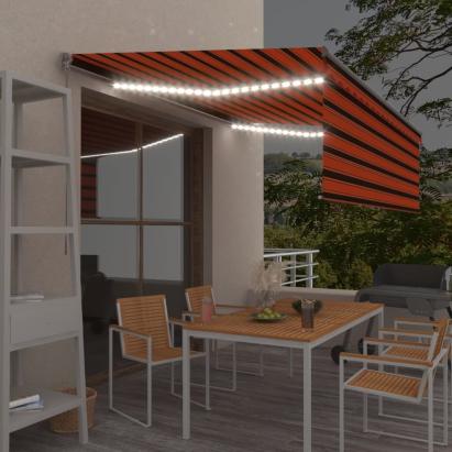 Copertină retractabilă manual stor&LED portocaliu&maro 4,5x3 m GartenMobel Dekor
