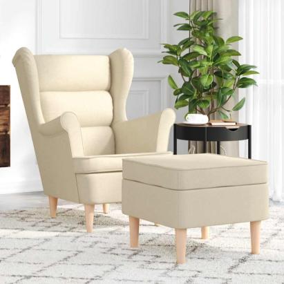 Fotoliu cu taburet pentru picioare, crem, material textil GartenMobel Dekor