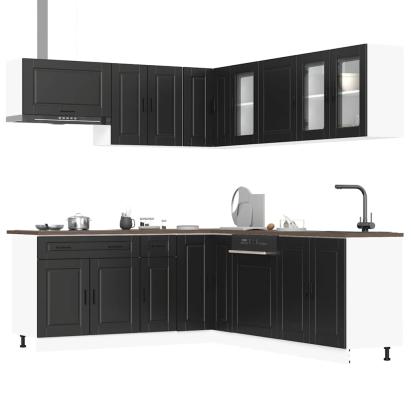 Set dulap de bucătărie 11 piese „Porto” lemn negru prelucrat GartenMobel Dekor
