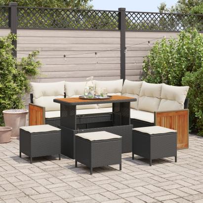 Set canapea grădină  9 piese cu perne Negru Polirat Acacia, Canapea grădină  pentru 2 persoane cu perne Negru Polirat, Set dining grădină  4 piese cu perne Negru Polirat Acacia GartenMobel Dekor