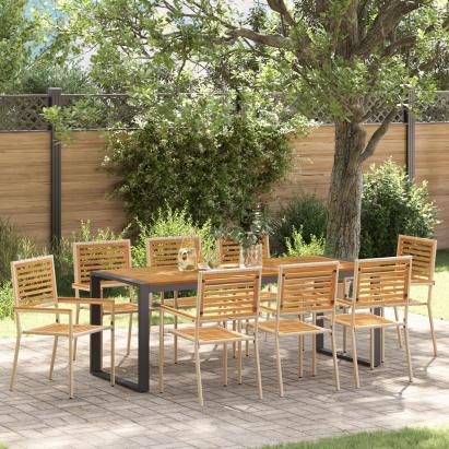 Set de dining pentru grădină  9 Piese Bej Ratan Poliratan Acacia, Scaune de grădină stivuibile  cu perne - Set de 2 în Bej Ratan Poliratan GartenMobel Dekor