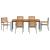 Set mese grădină 7 piese Gri Ratan polițat Acacia,  Scaune grădină stivuite cu perne 2 buc Gri Ratan polițat,  Masă grădină 180x90x75 cm Lemn solid de Acacia și metal GartenMobel Dekor