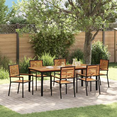 Set mese grădină Set 4 Negru Metal și Lemn 6 persoane Ușor GartenMobel Dekor