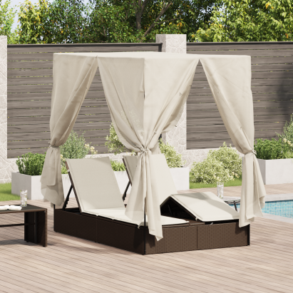 Lounger dublu cu acoperiș și perdele Maro din poliratan GartenMobel Dekor