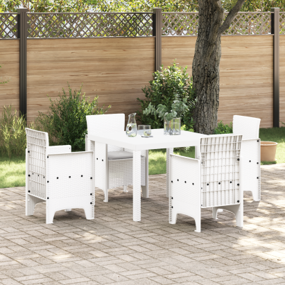 Set Masă Grădină 5 Piese cu Perne Ratan Alb Poliester GartenMobel Dekor