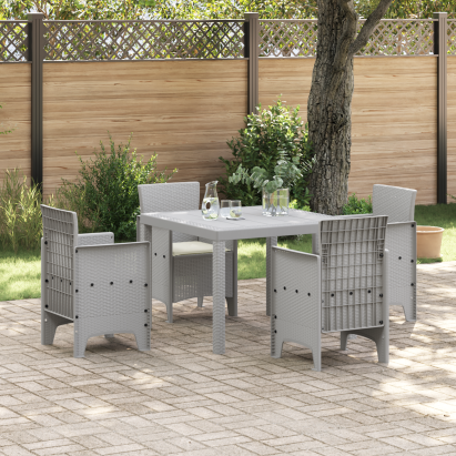 Set de dining pentru grădină de 5 piese cu perne gri deschis din ratan poly GartenMobel Dekor