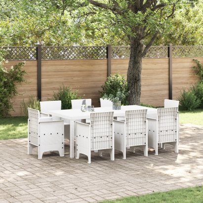 Set de dining 9 piese pentru grădină Alb Poliratan GartenMobel Dekor