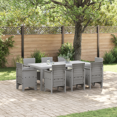 Set de dining cu perne gri deschis din poliratan GartenMobel Dekor