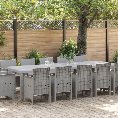 Set de dining pentru grădină  cu 13 piese cu perne gri deschis poliratan, Masă de grădină  gri deschis 150x100x73 cm poliratan, Scaune de grădină  cu perne 4 buc. gri deschis poliratan GartenMobel Dekor