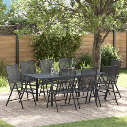 Set de mobilier pentru hol  9 Piese Oțel Anthracit, Masă extensibilă pentru grădină  Anthracit (140-210)x90x73 cm Oțel GartenMobel Dekor