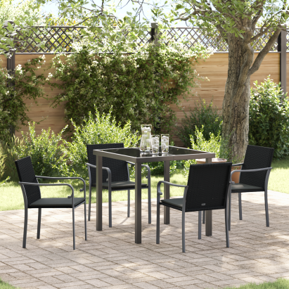 Set de dining pentru grădină din 5 piese cu perne Negre din Poliratan GartenMobel Dekor