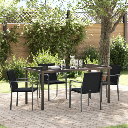 Set de masă de grădină 5 piese  cu pernuțe, Negru, Ratan Poly GartenMobel Dekor