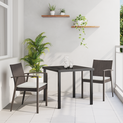 Set de dining pentru grădină , 3 piese, cu perne, Maro, Poliratan GartenMobel Dekor