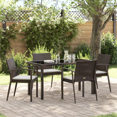 Set de luat masa pentru grădină , 5 piese, cu perne, rattan polirat maro GartenMobel Dekor