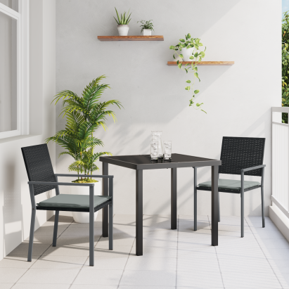 Set de Dining de Grădină cu Perne Negre Poliratan GartenMobel Dekor