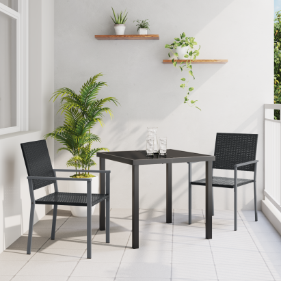 Set de Dining de Grădină 3 Piese Negru Poliratan GartenMobel Dekor