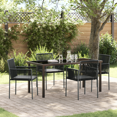 Set de cinci piese pentru mese grădină cu perne Negru Rattan Poli GartenMobel Dekor