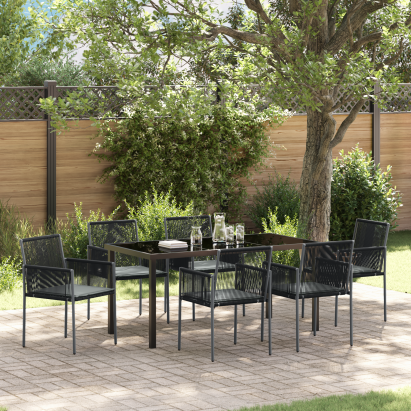 Set de dining pentru grădină 7 piese cu perne, poliratan negru GartenMobel Dekor