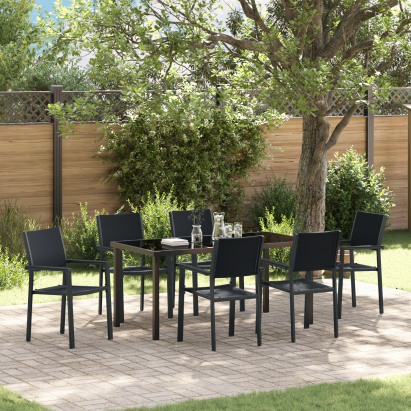 Set de Dining pentru Grădină 7 Piese Negru Poli Rattan GartenMobel Dekor