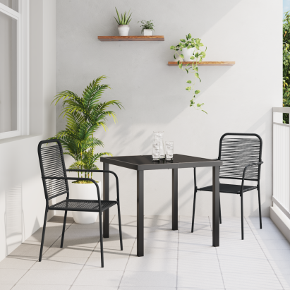 Set de Dining pentru Grădină 3 Piese Negru Sfoară de Bumbac și Oțel GartenMobel Dekor