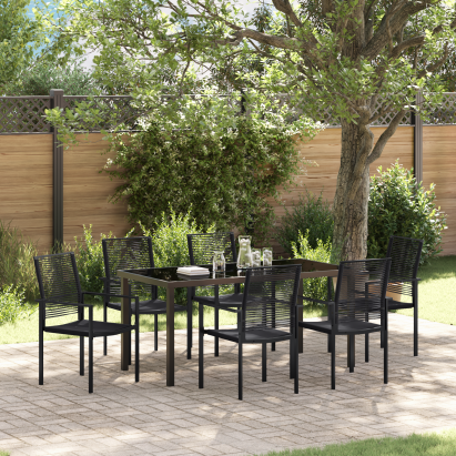 Set masă pentru grădină cu 7 piese Negru Rattan PVC GartenMobel Dekor