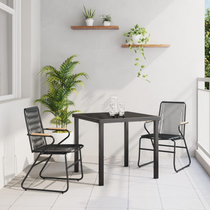 Set de dining de grădină 3 piese Negru Rattan PVC GartenMobel Dekor