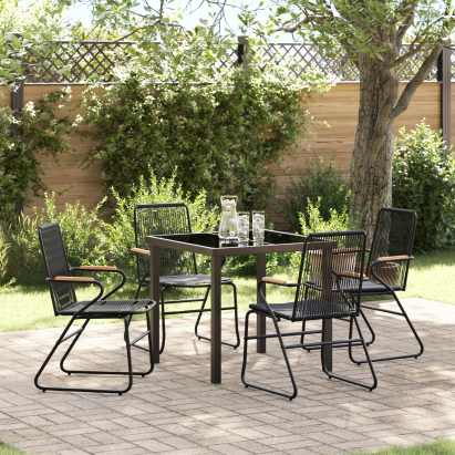 Set de masă de grădină 5 piese Negru Rattan PVC GartenMobel Dekor
