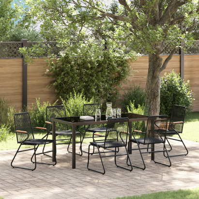 Set Dining Grădină cu 7 Piese Negru Rattan PVC GartenMobel Dekor