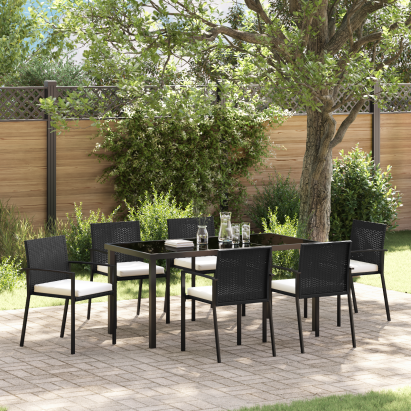 Set de dining pentru grădină 7 piese Ratan Negru GartenMobel Dekor
